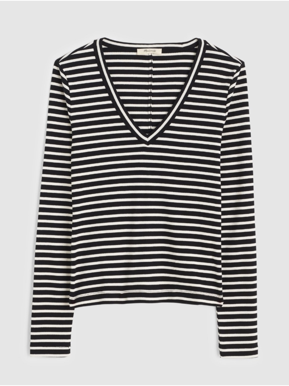 NWT MADEWELL The 90s V Neck Long Sleeve Tee in Compact Cotton size women’s small